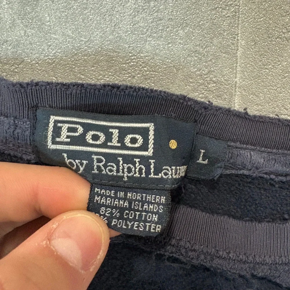 Polo Ralph Lauren Mens Distressed Crewneck Sweatshirt Navy Blue Large Thrashed